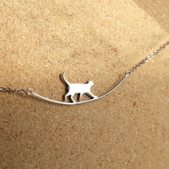 *NEW 925 Sterling Silver Cute Cat Bar Necklace - Picture 2 of 11